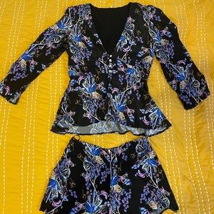 Free People Black Floral Shorts Set